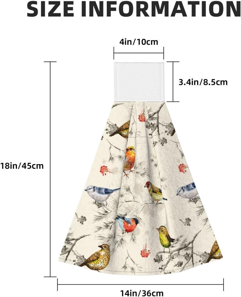 PDDCWAY Spring Vintage Birds Hanging Kitchen Towel 2 Pack Hummingbird Floral Tree Soft Hand Towels with Loop for Bathroom Washcloth Absorbent Tie Towel - Image 3